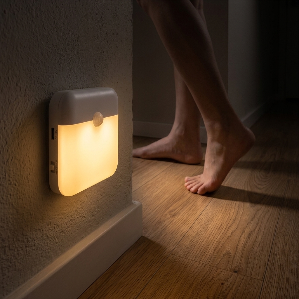 Warm motion sensor light inside organized closet