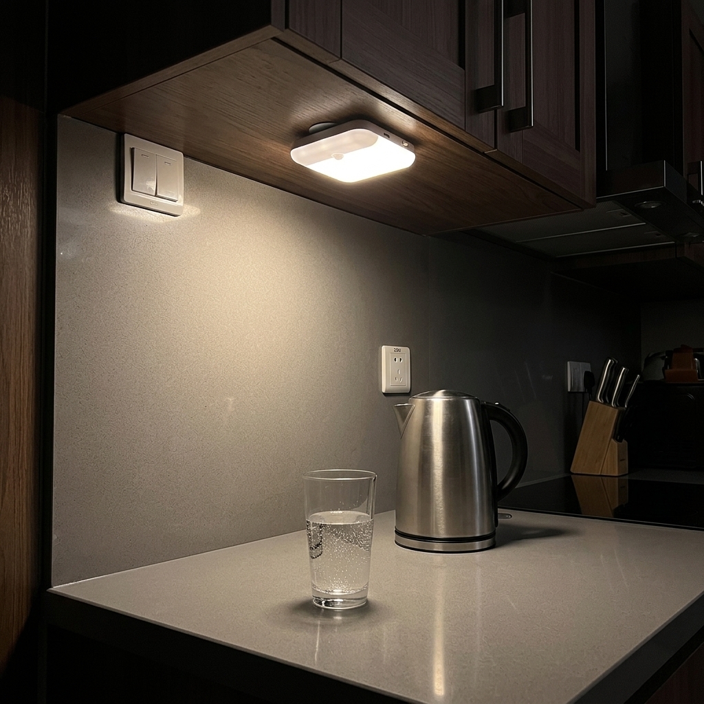 Hallway softly lit at night