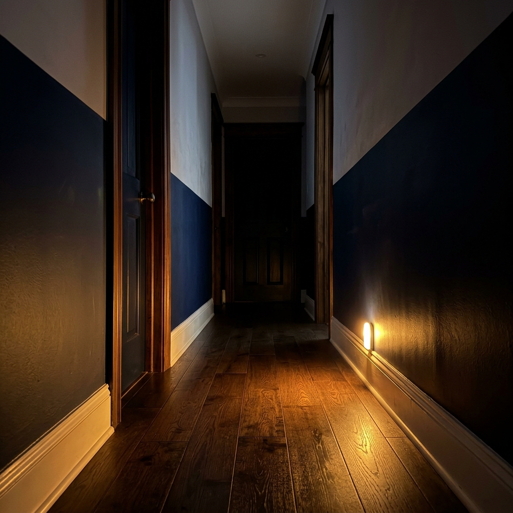 Warm 3000K motion sensor light glow on bedroom path
