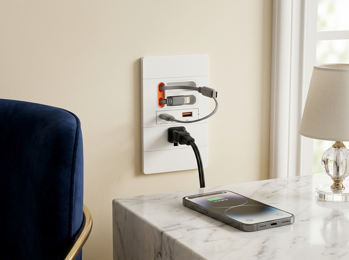 Cable retracting smoothly back into wall outlet