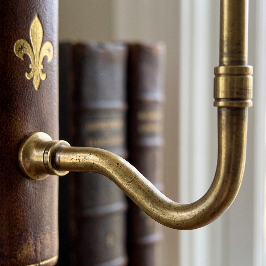 Macro detail of antique brass finish on the lamp base