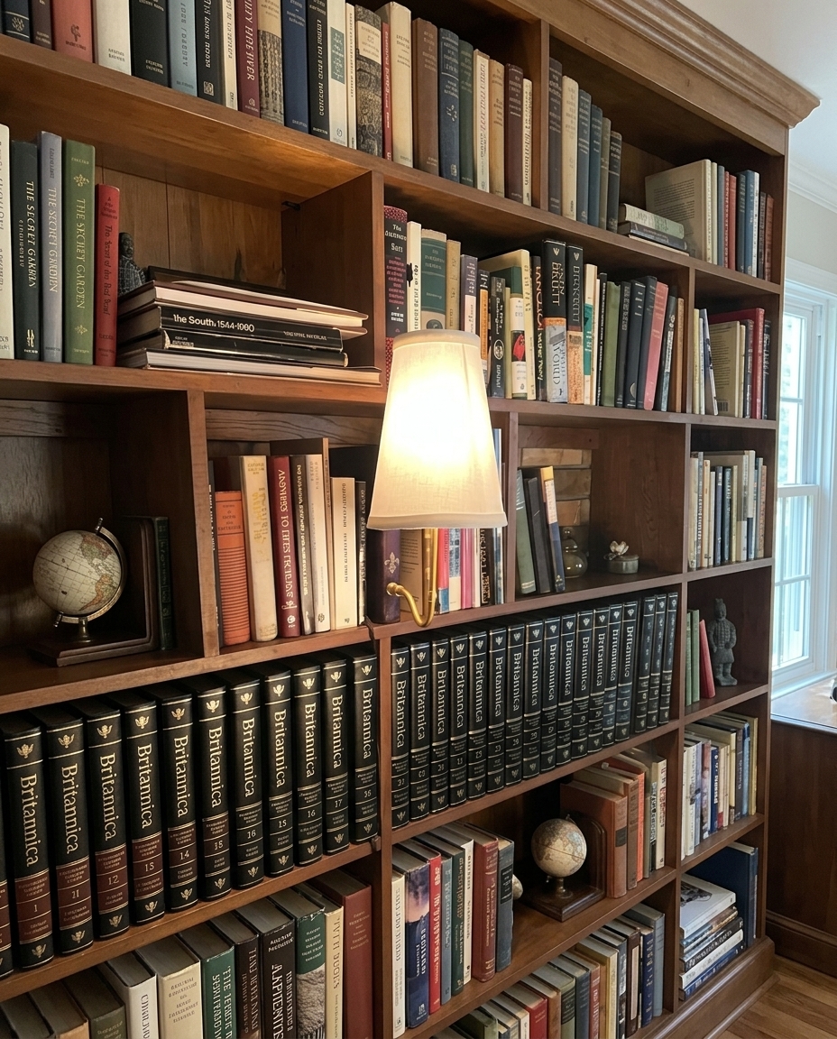 Lamp shown to scale beside a standard hardcover book and a coffee mug