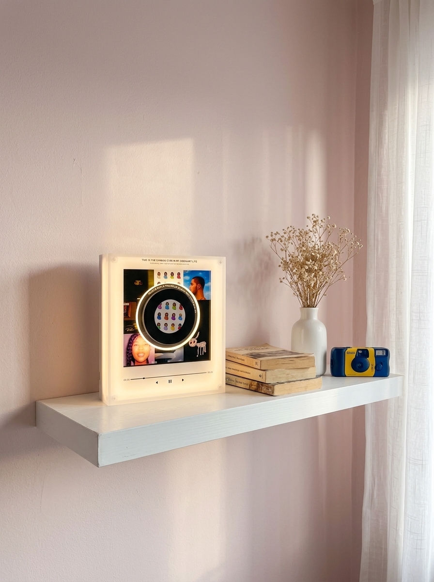 Vinyl Mini glowing on minimalist desk