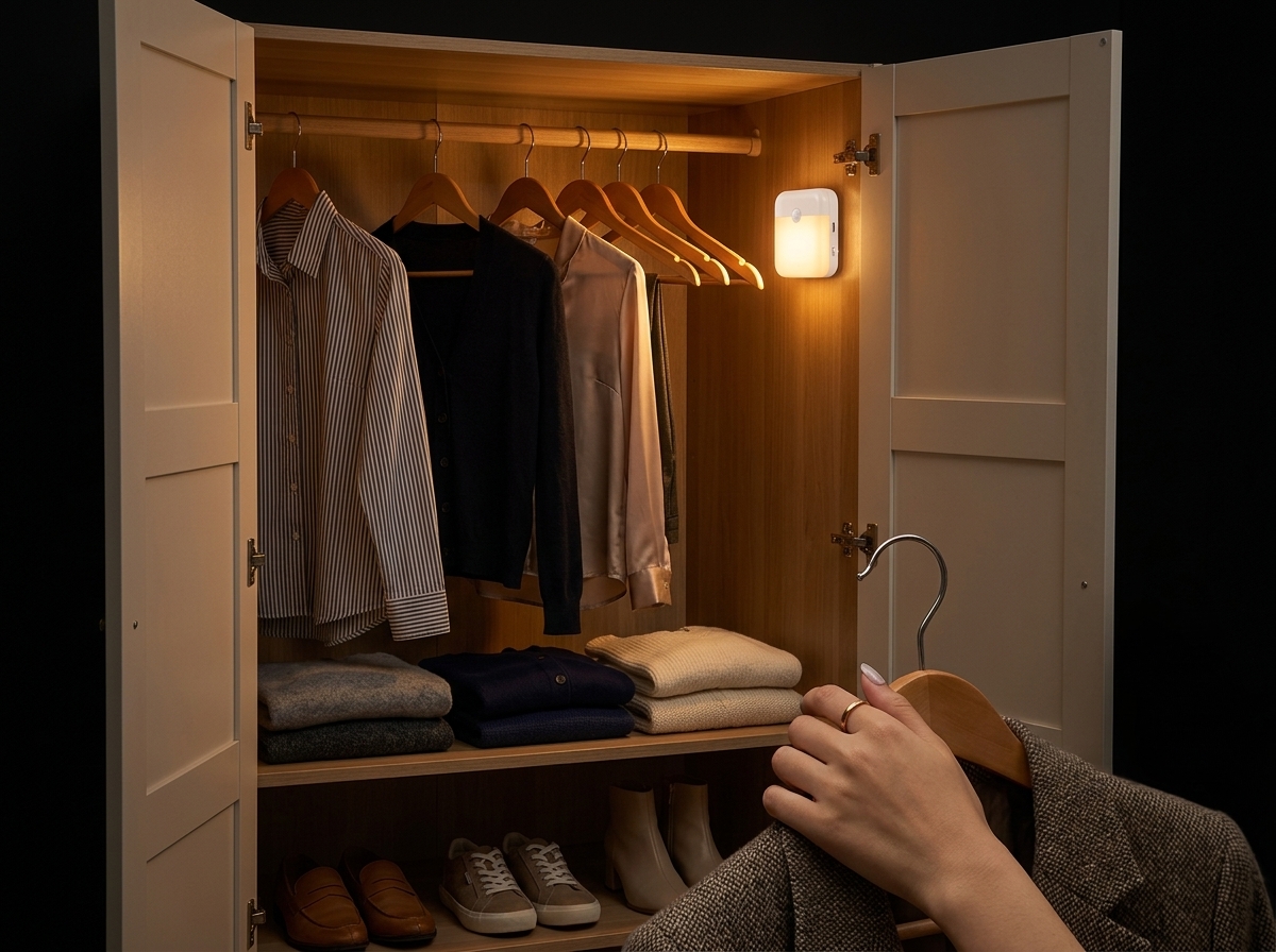 Motion sensor light glowing softly in a dark hallway