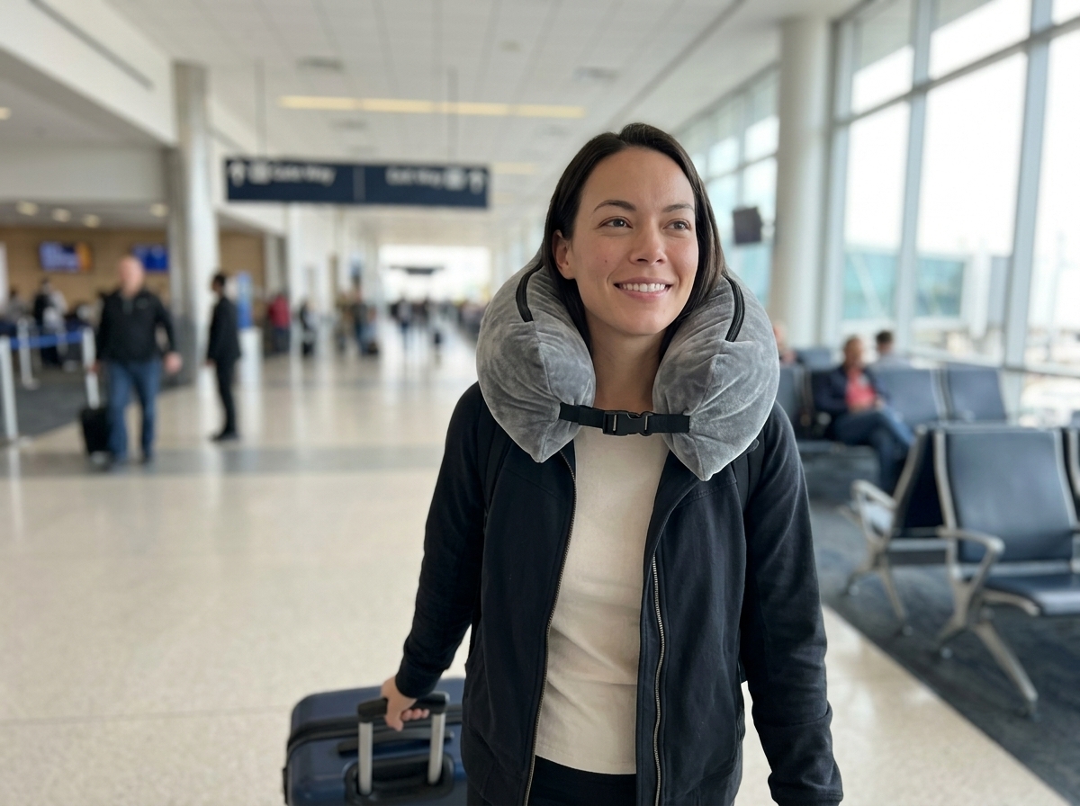 Traveler wearing Venator at airport gate