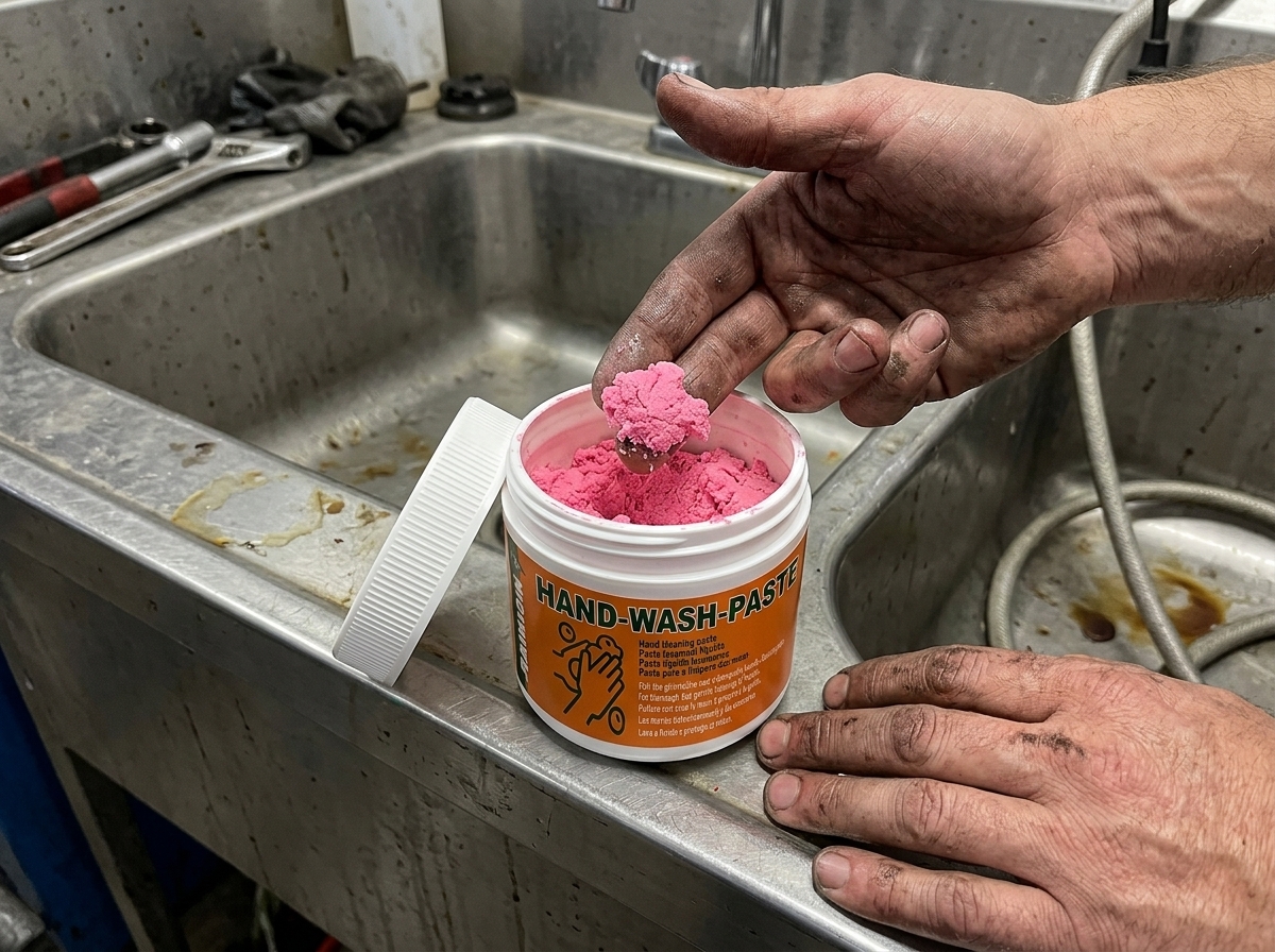 Close-up of mechanic hands using Venator paste