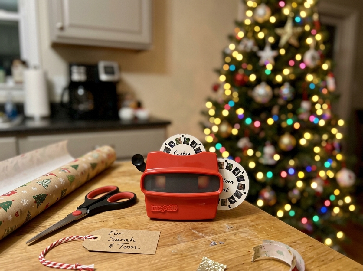 Gift box wrapped under a Christmas tree