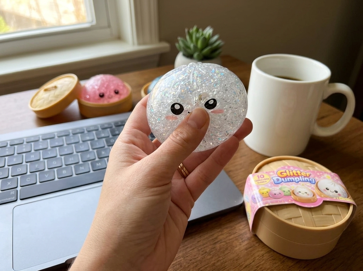 Tween showing off her glitter dumpling collection