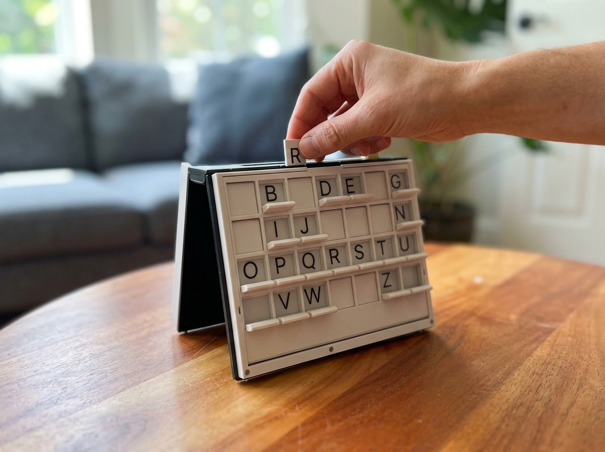 Wooden hangman figure showing the 8 numbered body parts that build with wrong guesses