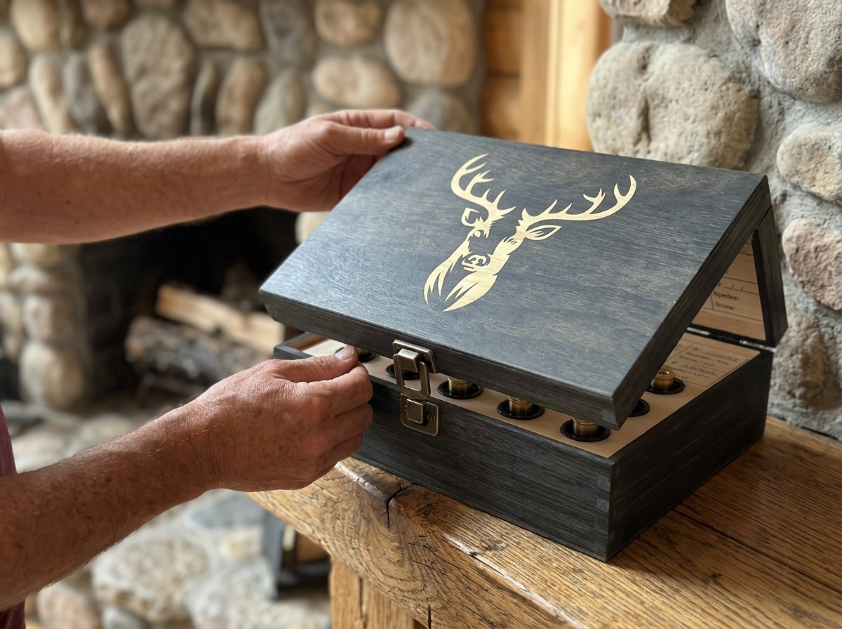 Open the engraved deer lid