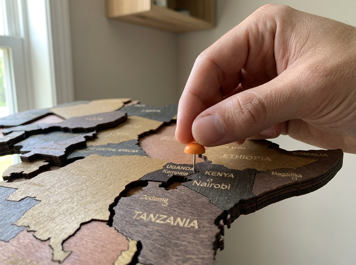Hand reaching for pin near map