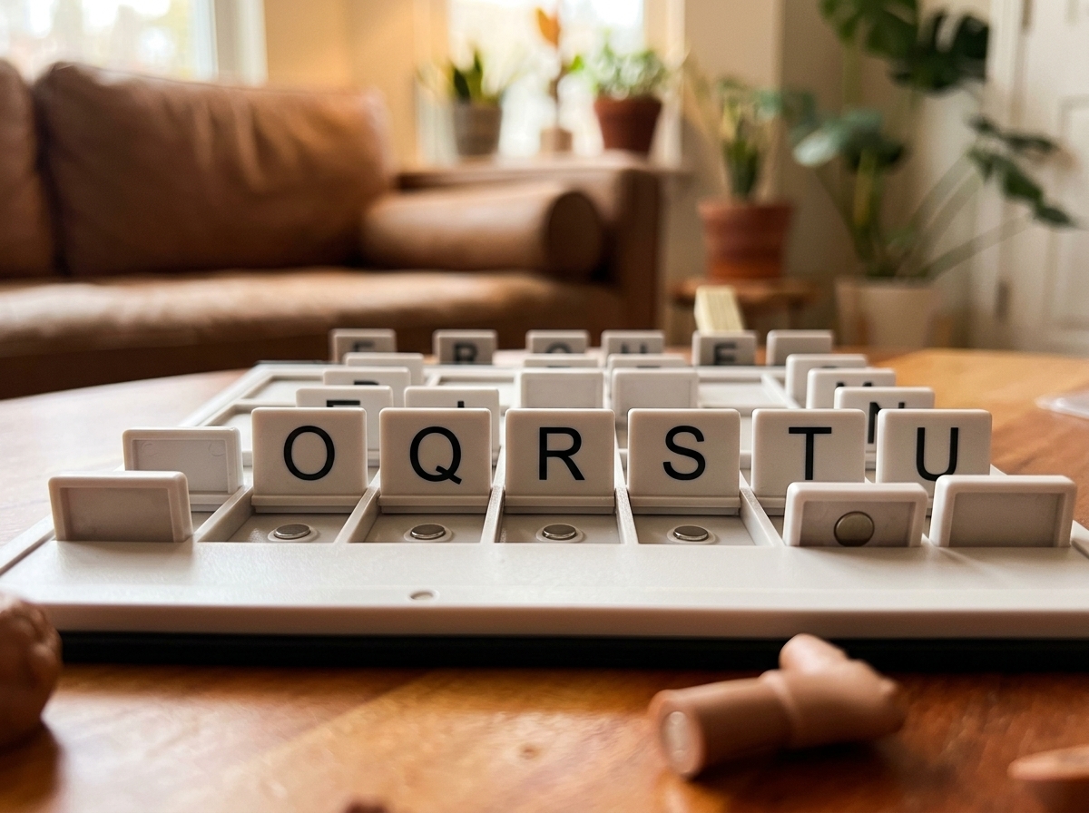 Close-up of the alphabet letter tiles sliding in their slots