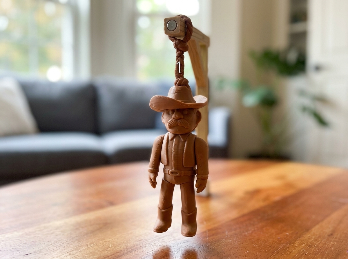 The wooden hangman figure with magnetic body parts and numbered guesses
