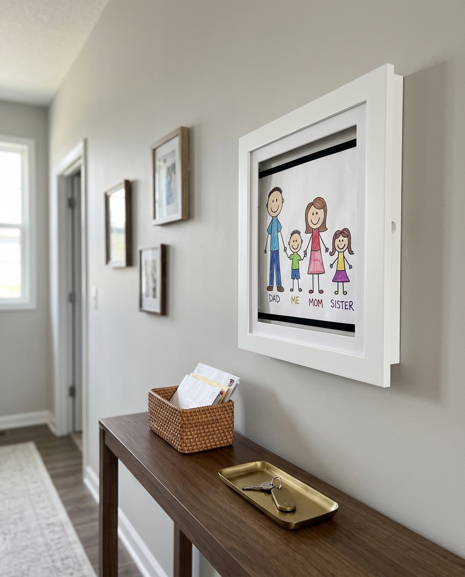 Hallway gallery wall with three A4 swap-frames
