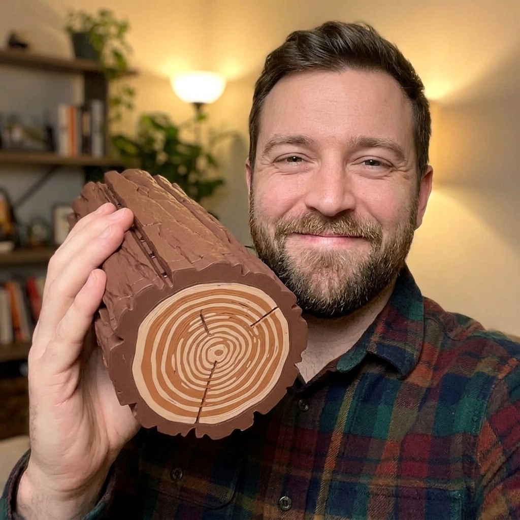 Log canister on a bookshelf as decor