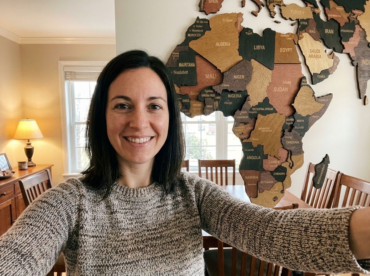 Wooden travel map in apartment entryway