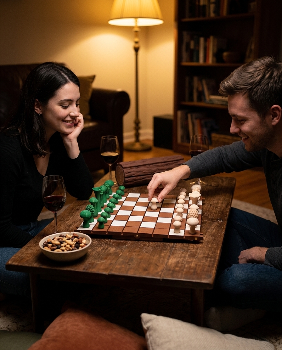Friend admiring the chess set