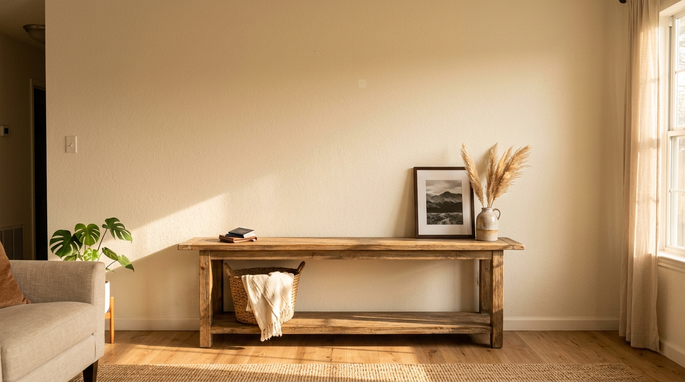 Wooden world map on living room wall with cozy interior - callback to hero