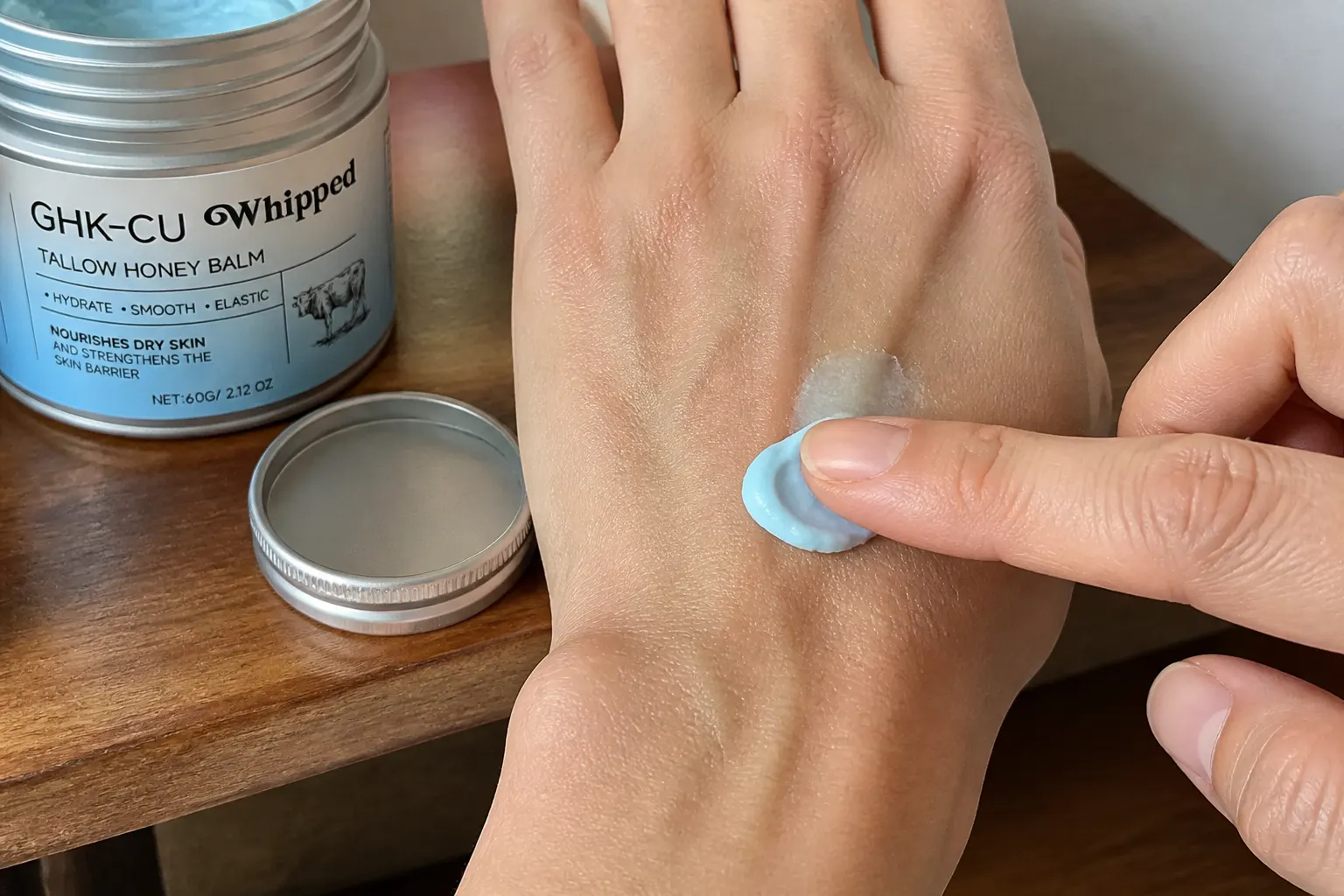 Whipped balm absorbing into skin